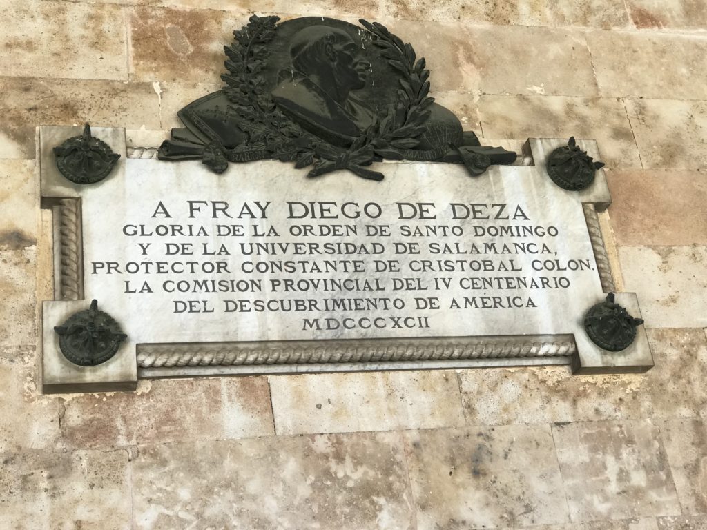Plaque for Fray Diego Deza in Salamanca.